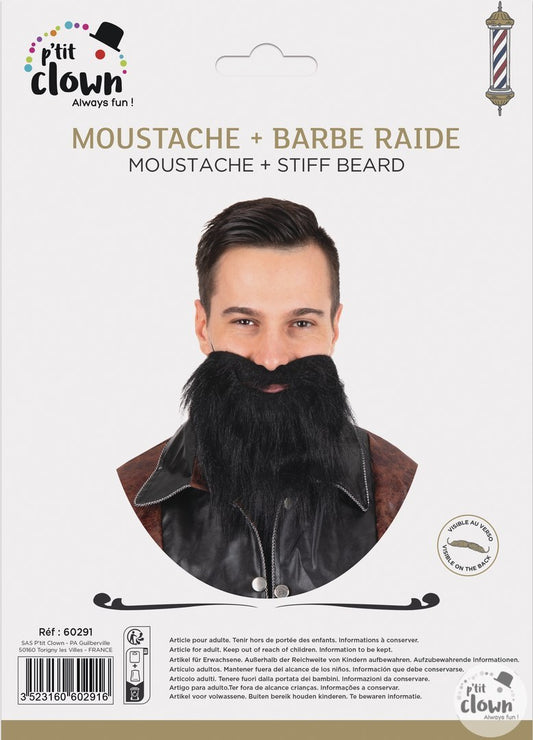 Moustache et barbe raide noir